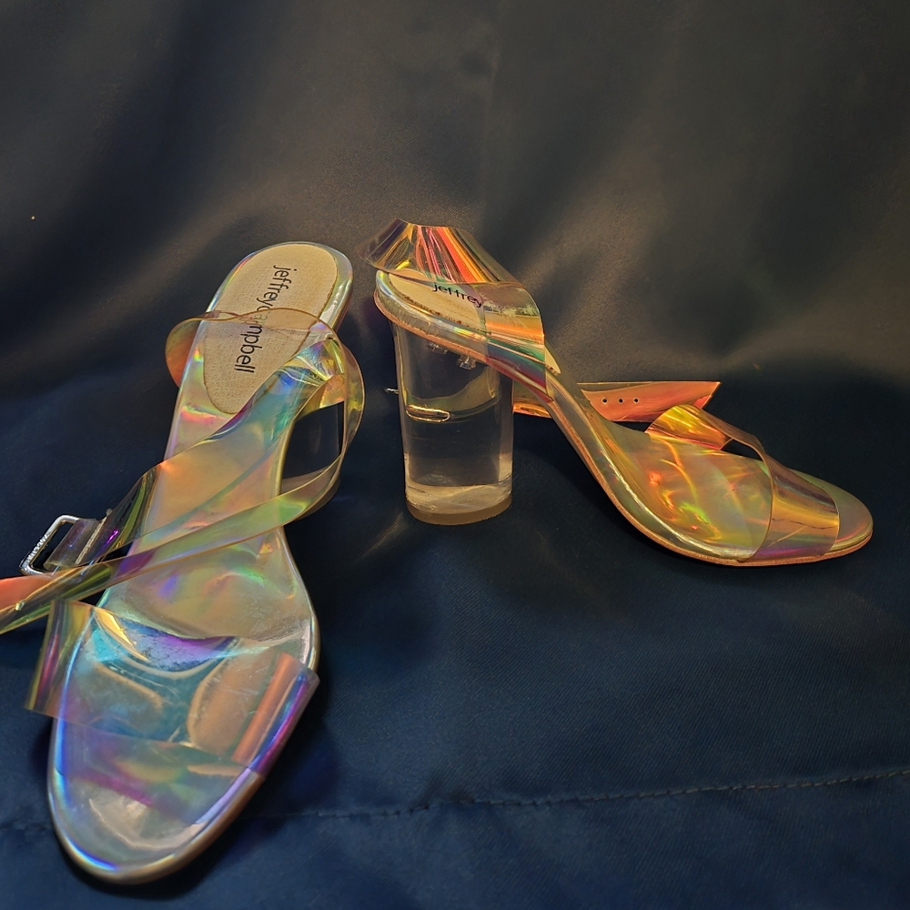 Iridescent Jeffrey Campbell Twelve Heels 6 Holographic Clear Lucite - Picture 6 of 10